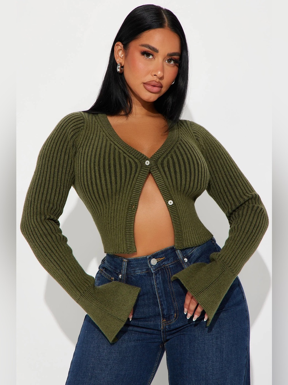 Fashion Nova Takin’ Hints Marled Cropped Cardigan Green 3X Plus